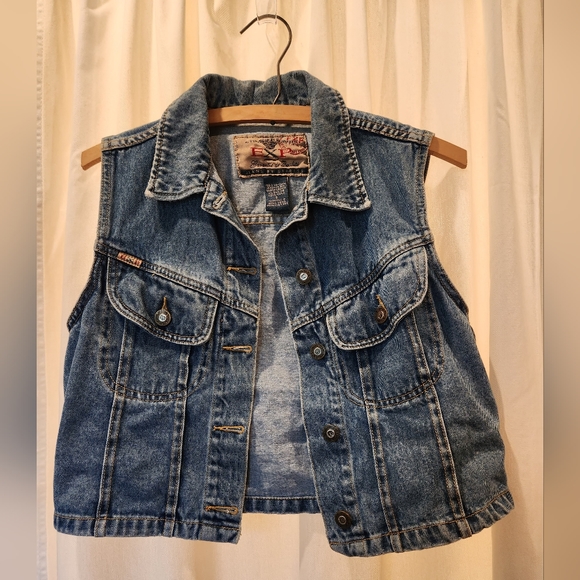 VINTAGE – EXPRESS Blue Denim Sleeveless Vest – Women US Small - Picture 1 of 4